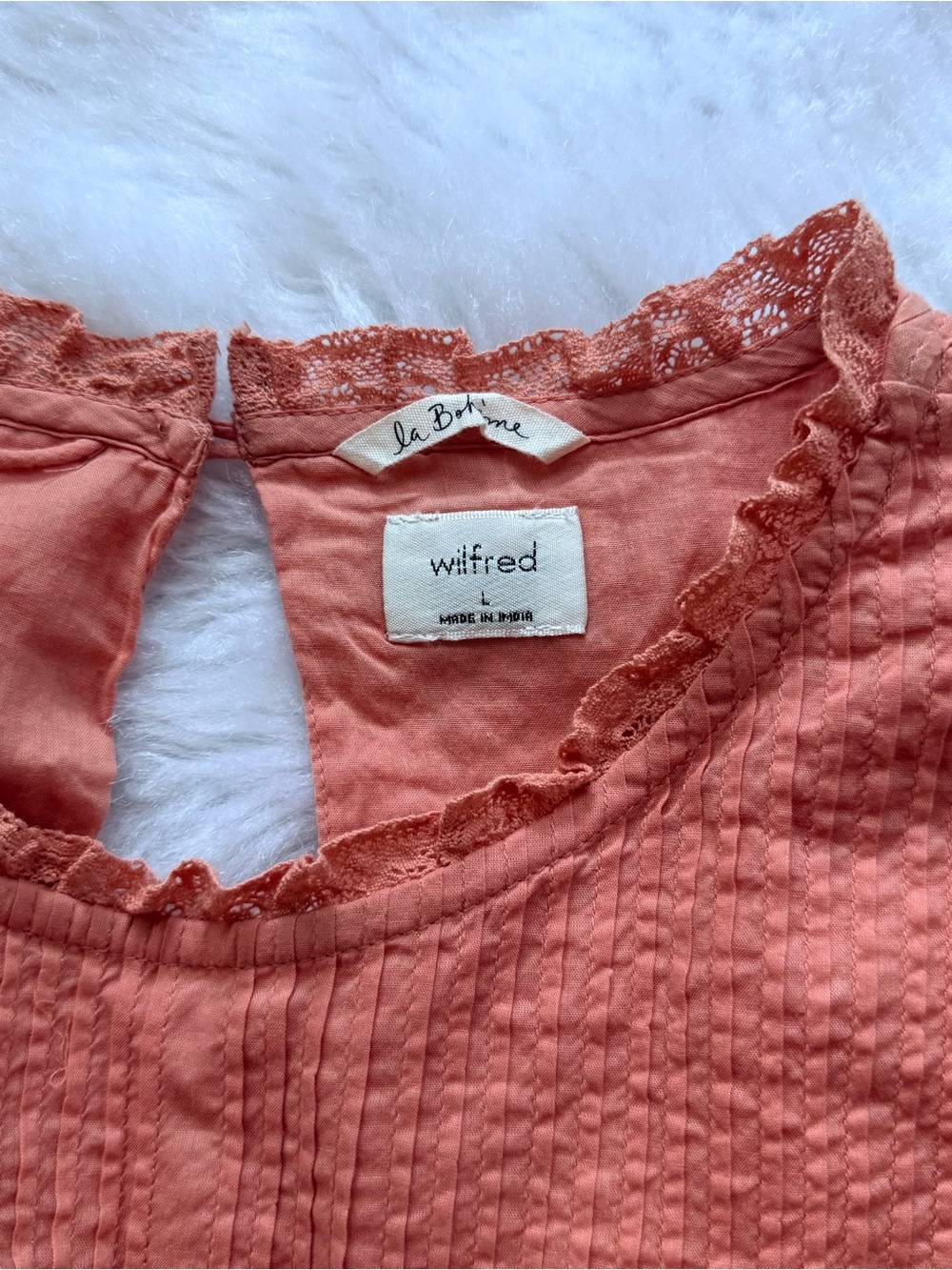 Wilfred by Aritzia "La Boheme" Elia mini babydoll dress in peach orange - Picture 5 of 10
